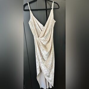 Hot Miami Styles Cream Slip Dress Spaghetti Strap Plunge